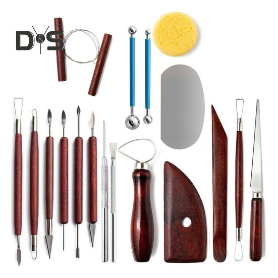 

Набор инструментов для лепки из глины, 18 предметов, инструмент для резьбы по керамике с деревянными ручками, двухсторонние инструменты для резьбы по глине с сумкой для инструментов для любителей керамики 18pcs