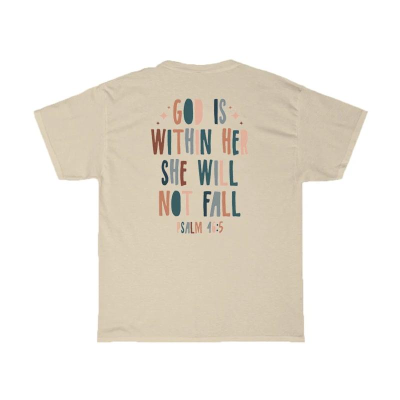 Gott ist in ihr Bibelvers Rückendruck T-Shirt Damen Vintage Boho Inspirierendes Glaubens-T-Shirt FeUnisex Niedliches Christliches T-Shirt Oberteile