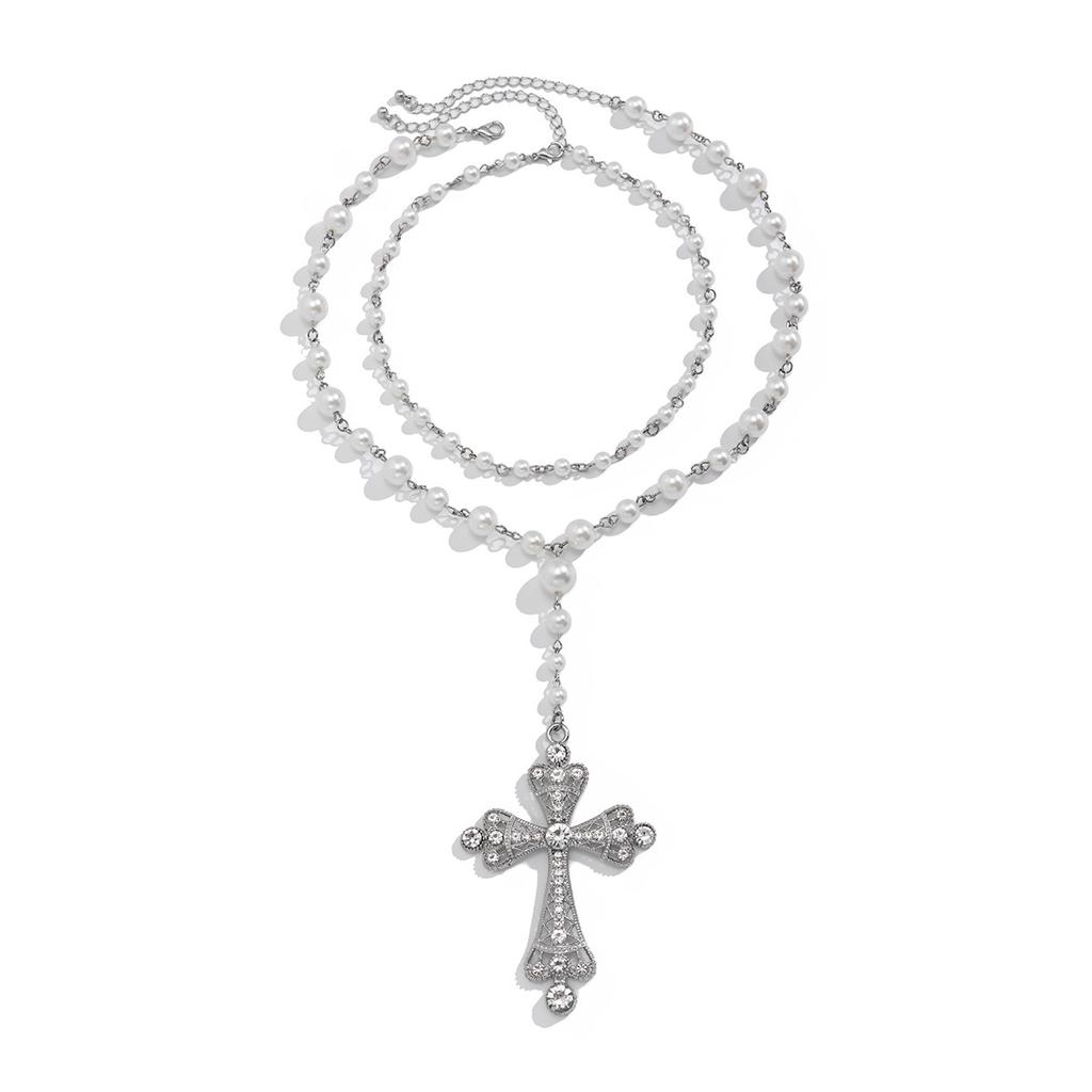 Goth Simulation Pearl Cross Pendant Necklace for Women Y2k Gothic Jewelry Chokers Cross Party Jewelry Gifts