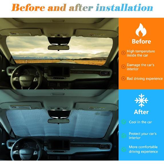 Car Windshield Sun Shade for Ford Maverick 2022-2025 Truck Car Foldable UV Ray Reflector Auto Front Window&Full-Window Glass Sun Shade (Front Glass