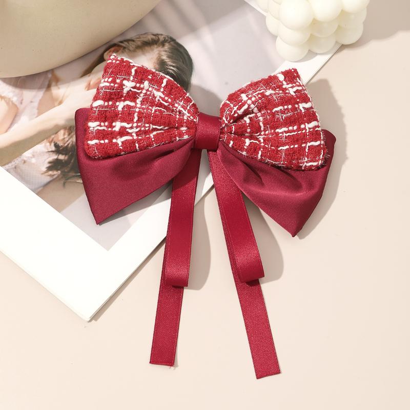 Red Plaid Bow Ribbon Hairpin Ladies Sweet Temperament Hair Clip New Year Party Princess Headdress Fashion Hair Accessories Gifts