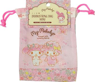 Sanrio My Melody Wallet Drawstring Bag, Mini, Polyester, 14 X 18.5cm (Flutter Ribbon)