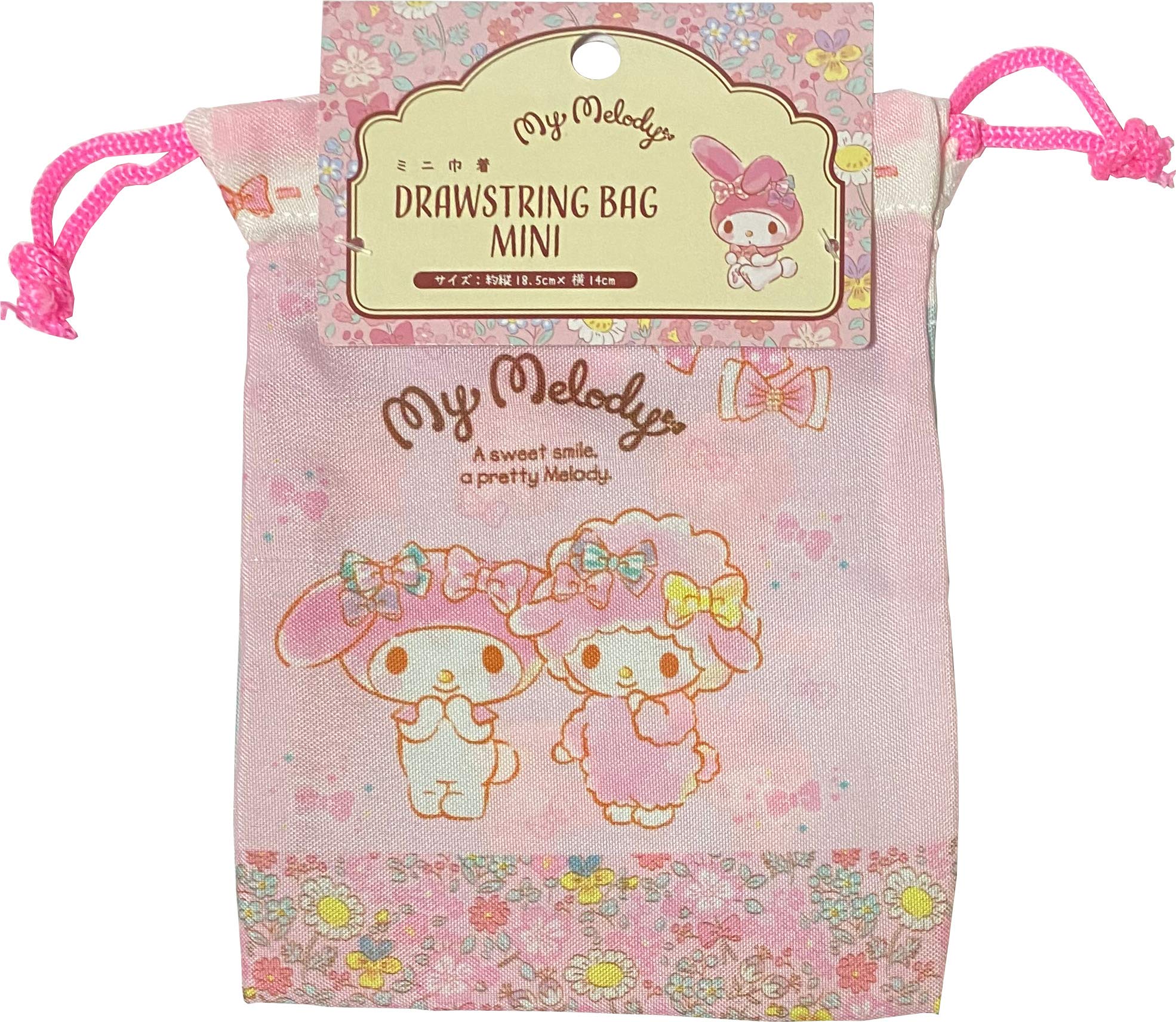 Sanrio My Melody Кошелек-мешочек на завязке, Мини, Полиэстер, 14 x 18,5 см (Летящая лента)
