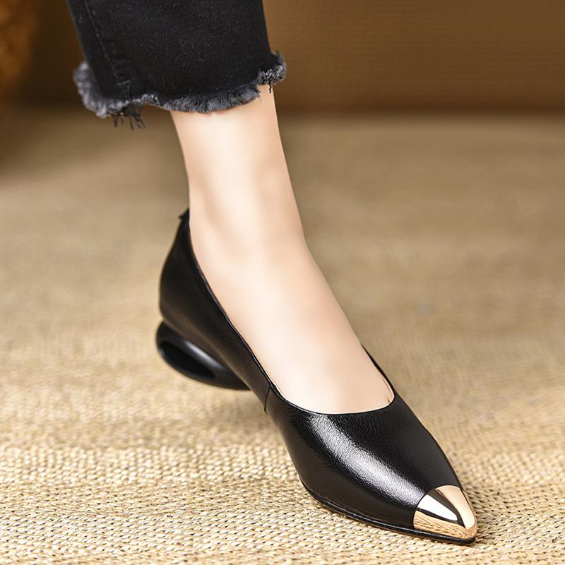 French Temperament Metal Pointed Thick Heel Single Shoes Women's 2025 Autumn New Shallow Mouth One Pedal Retro Mary Jane Shoes