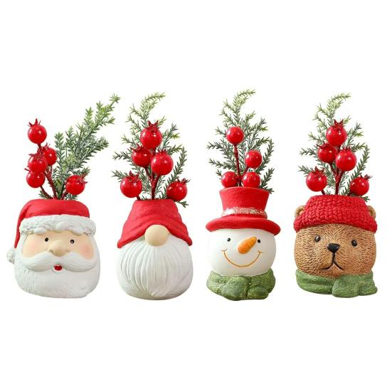 Decorative Christmas Character Sculpture Santa Claus Gnome Bear Design Tabletop Sculpture Christmas Party Decor