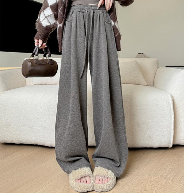 Curved Pocket Glutinous Rice Pants for Women's New Autumn and Winter Slim and Lazy Straight Pants Casual Plus Velvet Wide-leg Pants