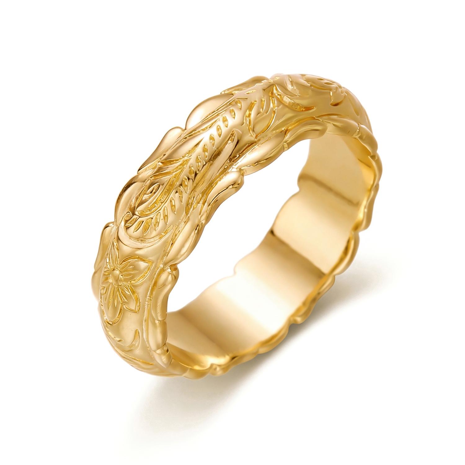 

Minimalist Caved Pattern Thin Ring for Women Brass Metal Gold Color Rose Flower Finger Ring Delicate Engagement Wedding Jewelry 6