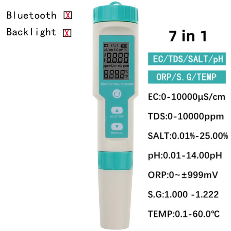 Blue-tooth Digital 7 in 1 pH Meter PH/TDS/EC/ORP/Salinity /SG/TEMP Meter Water Quality Monitor Tester Drinking Water Aquariums