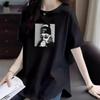 2025 Women's American Style Pure Cotton Loose Mid-Length Straight Shoulder Half Sleeve Summer T-Shirt