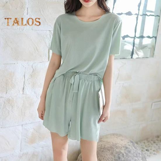 3 Teile/satz Frauen Sommer Pyjamas Set O Hals Kurzarm T-shirt Elastische Taille Shorts Breite Bein Falten Hosen Dame Loungewear Nachtwäsche Set Homewear Top