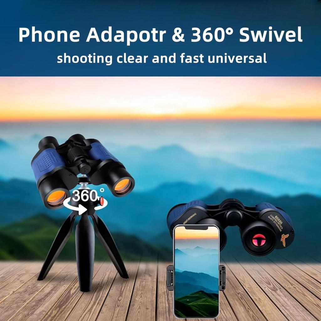 60x60 Compact Binoculars for Adult with Low Light Vision,BAK4 Prism FMC Lens HD Professional Waterproof,High Powered Easy Focus,for Bird