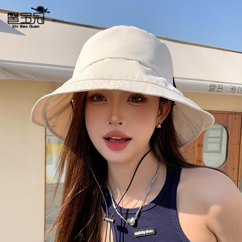 Spring and Summer New Solid Color Casual Hat Women's Outdoor Large Brim Sunscreen Visor, Small Face Versatile Bucket Hat