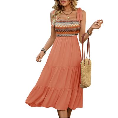 Women's Summer Maxi Dress Casual Bohemian Sleeveless Printed Square Neck Multi- Long Beach Sundress