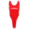 Womens High Cut Crotchless Patent Leather Bodysuit Wet Look Backless Sleeveless Leotard Club Dance Performance Catsuit Costume