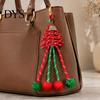 Purse Hanging Decoration Braided Rope Christmas Tree Charm, Xmas Keychain Pendant with Pompoms, Phone Handbag Backpack