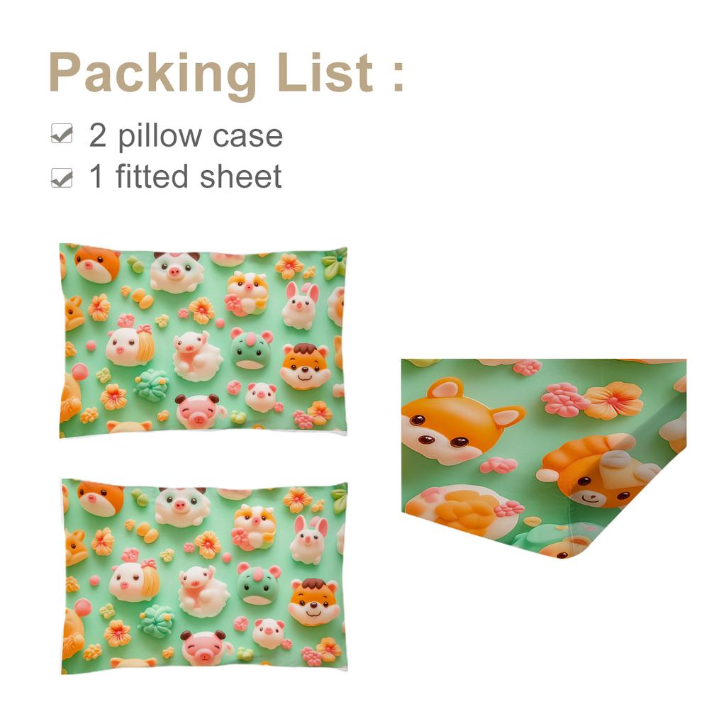 3-teiliges Bettset aus Silikontieren mit 2 Kissenbezügen, geeignet für Wohnzimmer und Schlafzimmer (Dekoration, Kindertag)