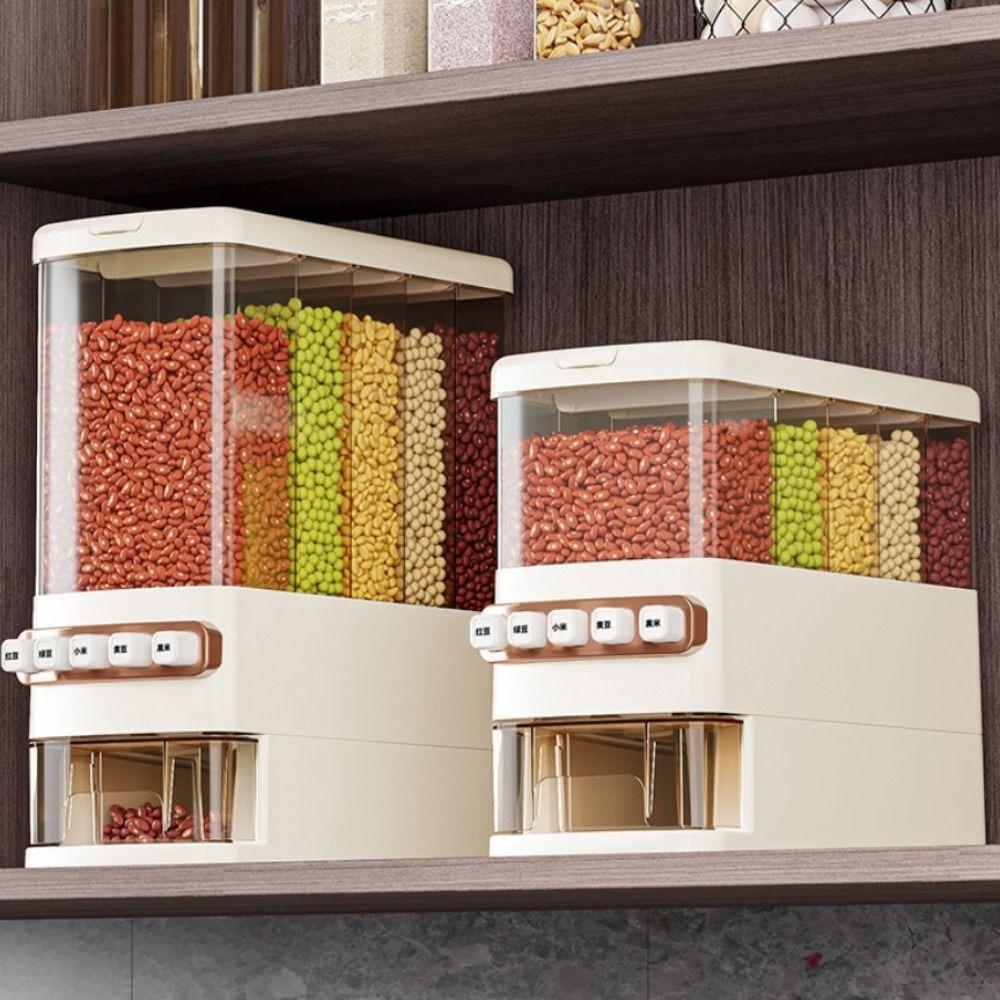 5 Compartments Beans Storage Bin Built-in Measuring Cup Grain Barrel Grain Storage Box  Oats