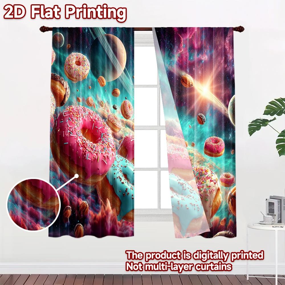 2D Flat Printing 2pcs Curtains Cosmic Donut Galaxy Swirl Digital Printed Polyester Drapes Family Party Decoration Perfect for