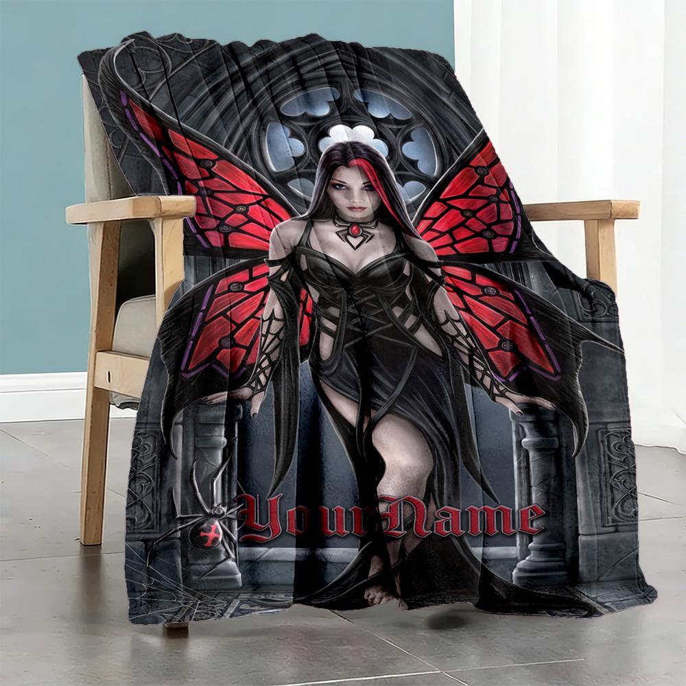 Gothic Illustrations Customize Text Blanket Gift Customizable Blanket Soft & Cozy for Nap Bed Chair Living Room Ideal for All Seasons