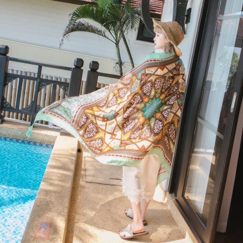 Women Oversized Printed Ethnic Style Neck Scarf Summer Beach Vacation Sunscreen Shawl