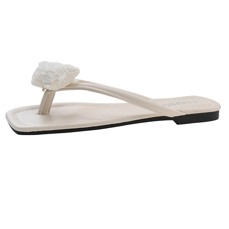 Bow pinch foot flip-flops female summer wear new gentle fairy style with skirt flat bottom cool slippers