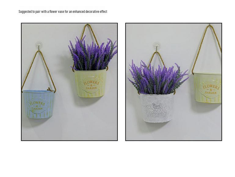 Retro Wrought Iron Wall-Mounted Hanging Flower Vase and Basket for Indoor/Outdoor Décor