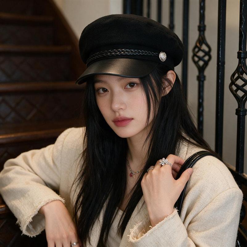 Spring and Autumn Hat Female Star Anise Beret Female Face Small Woolen Hat Trendy Fashion Literary and Artistic Painter Hat
