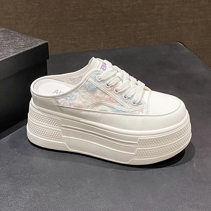 

Кожаная сумка голова полушлепанцы женские летние вышивка без каблука маленькие белые туфли 9 см толщина подошвы увеличивающие рост женские туфли 39