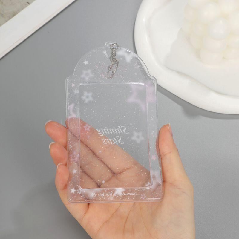 Transparent Glitter 3 Inch Photocard Holder PVC Heart Card Holder Storage Idol Card Display Protective Pendant Photo Card Holder