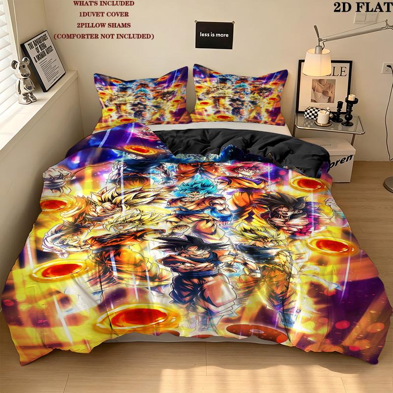 Dragon Ball Super Muster Bettwäsche Steppbett Set Bettbezug Kissenbezug Zuhause Geburtstagsgeschenk(1 Bettbezug + 2 Kissenbezüge, ohne Füllung)