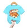 Fast Food Cat T-Shirt Girls Tee Shirts Kids Fashion T-shirts Funny Cat Graphic Tops Cartoons Boys Shirts Clothes