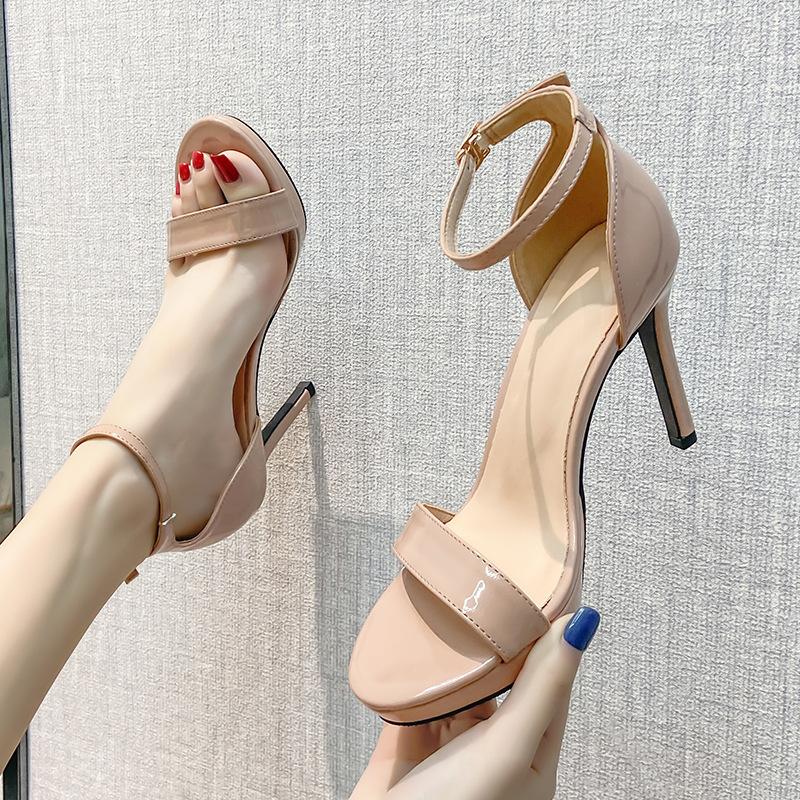 

Мода Весна Осень Новые Роскошные Женские Изысканные Босоножки на Высоком Каблуке 10 см Летняя Мода Универсальный Тонкий Каблук Мелкий Вырез Высокие Каблуки 41 телесный