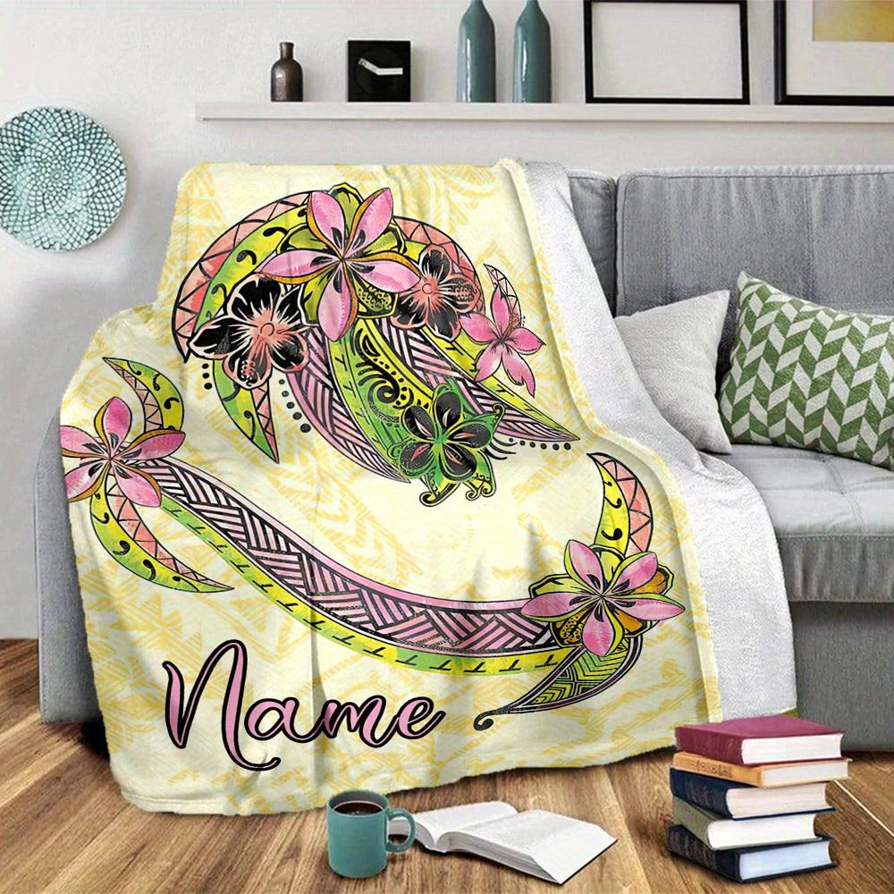 Home Customize Your Name Blankets Tropical Floral Design Comfortable Soft Lightweight Allseason Multipurpose Blanket For Picnics Sofas Offices Beds
