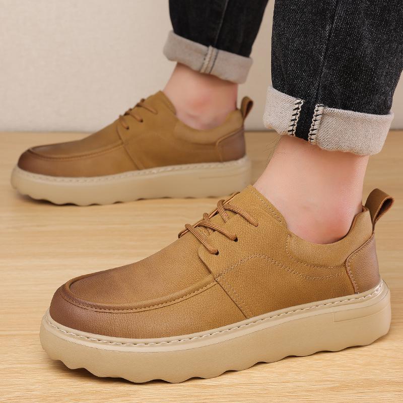 Spring Autumn New Designer Shoes for Men Solid Color Fashion Casual Leather Shoes Male Retro Korean Lace Board Shoes Man
