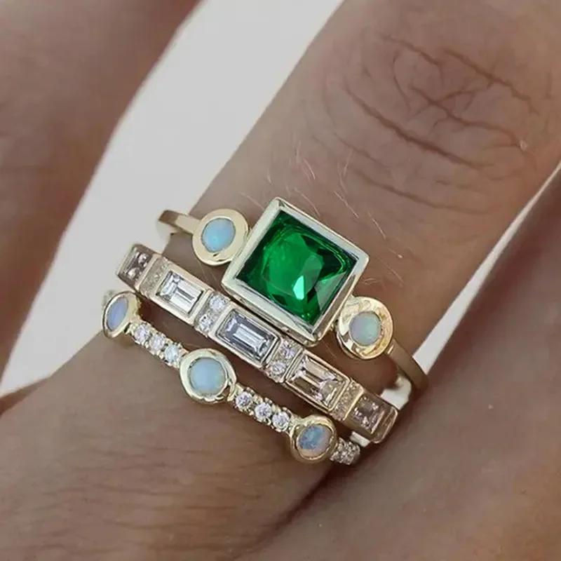 Gold Three Piece Set of Zircon with Geometric Elegance Palace Style High-End Ring Zircon Accessories 2026 New Collection 5