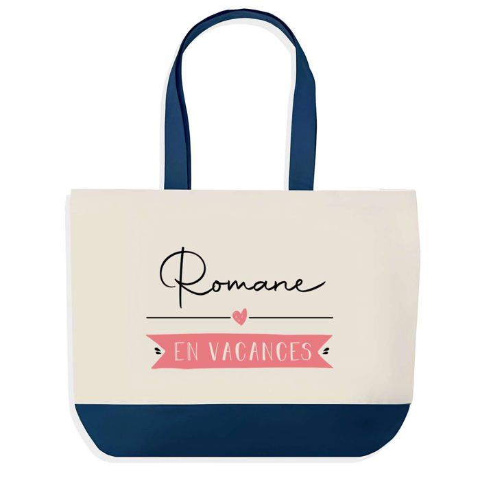 Tote bag - PLANETEE - Romane en Vacances - Fond bleu design graphique - Coton - 40x45 cm