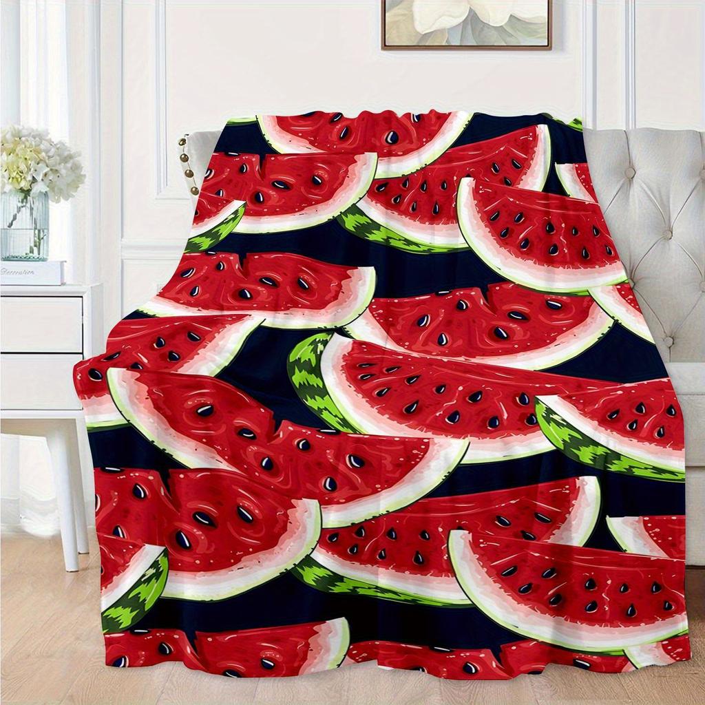 1pc Watermelon Slice Print Blanket, Polyester Fabric, Machine Washable, Suitable for Bedroom and Living Room Decoration