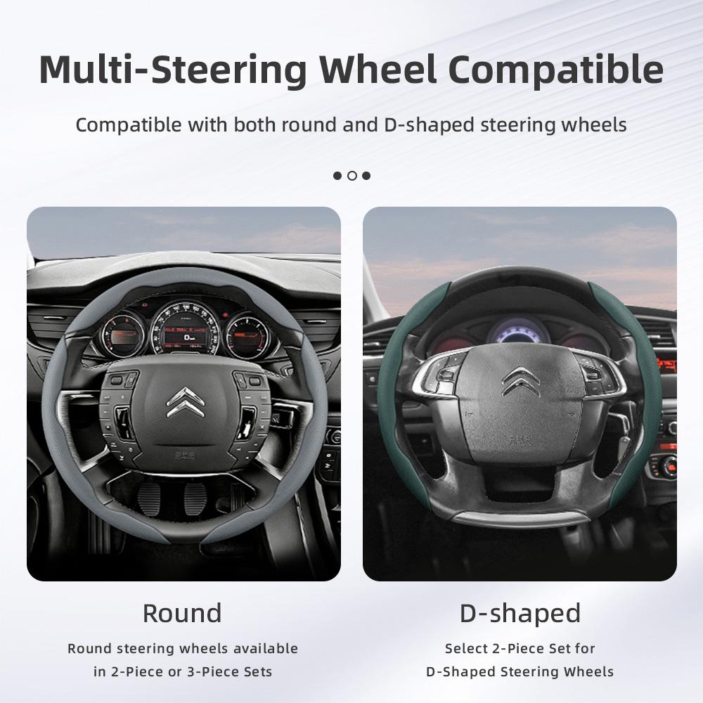 Suitable for Citroen Breathable Leather Steering Wheel Cover with Segmented Quick-Release Design, Non-Slip and Durable, for Models Such as C3, C4 X, B
