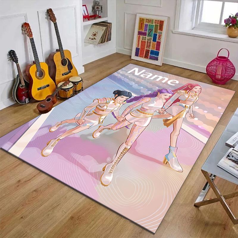 Custom KPop Demon Hunters Mat Personalized Name, Polyester Washable Indoor Entryway Rug, Gift for Christmas, Easter, Thanksgiving Day