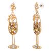 1Pair Alloy Rhinestone Dangle Stud Earrings, with Plastic Imitation Pearl, Wine Glass , Golden, 63.5x14.5mm