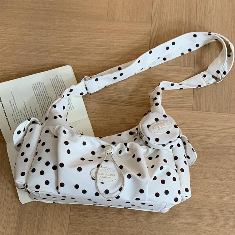 

Polka Dot Drawstring Crossbody Bag Korean New Women s Shoulder Bag Lightweight Large-capacity Casual Commuter Bag With Wallet