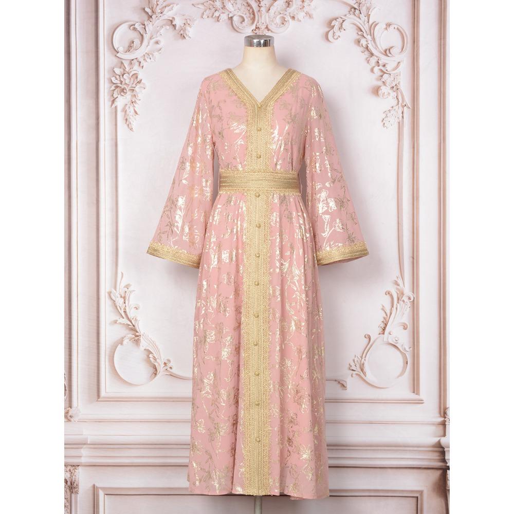 Women's Evening Gown: Stylish Long Dress Featuring Textured Floral Patterns and Gold Foil Accents