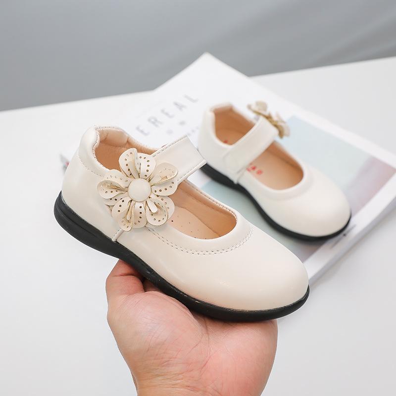 Girls Black Leather Shoes for School Party Flowers Floral Flats for Medium Big Kids Children's Princess Sweet Mary Janes Fashion