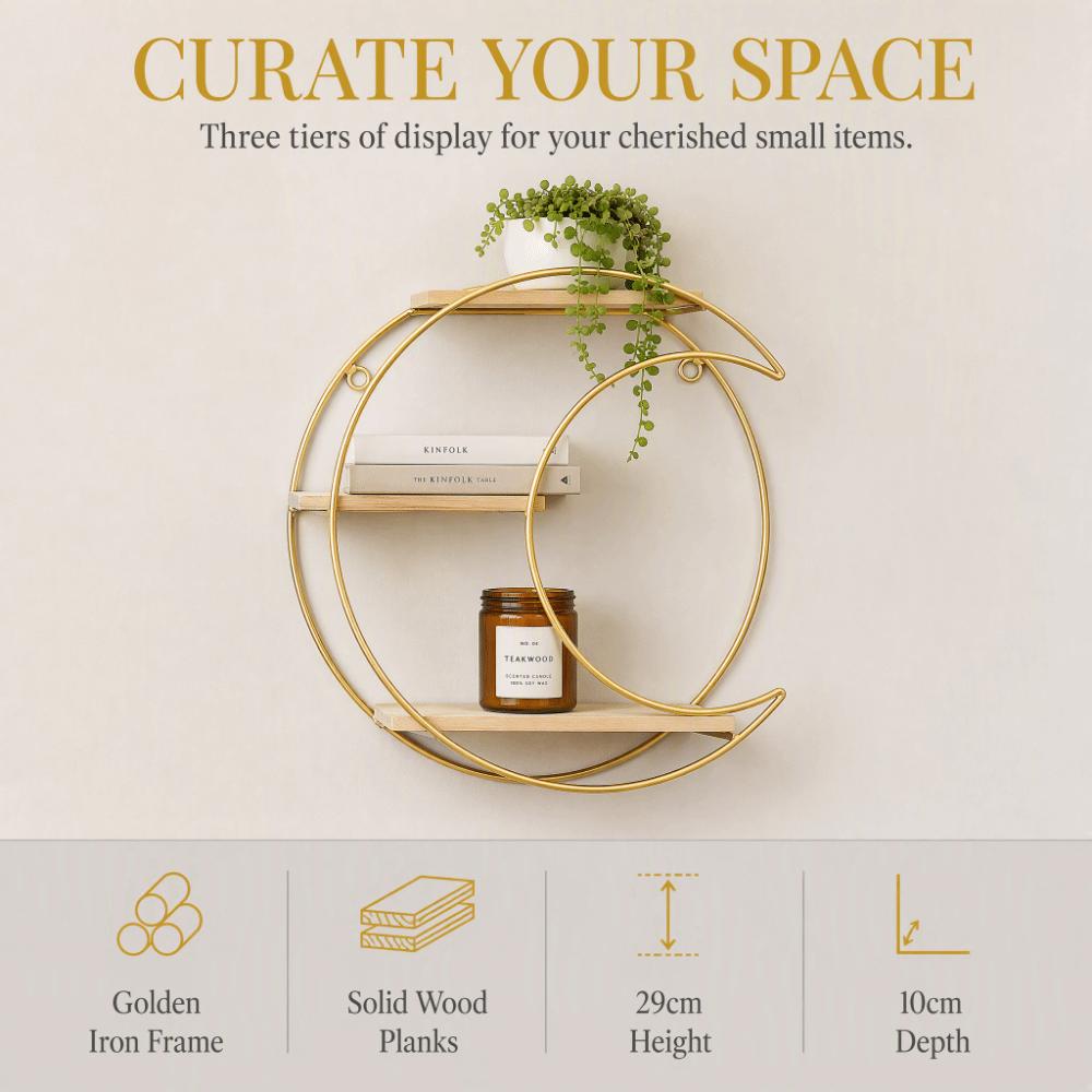 11 In Wall Mounted Shelf Gold Metal Decorative Display Rack Living Room Display