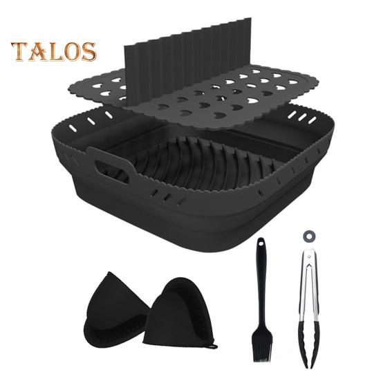 Silicone Air Fryer Liner Set Square with Mittens Dividers Oil Brush Food Clip Reusable Heat Resistant Easy-Clean Baking Mold for Multi-Ingredient