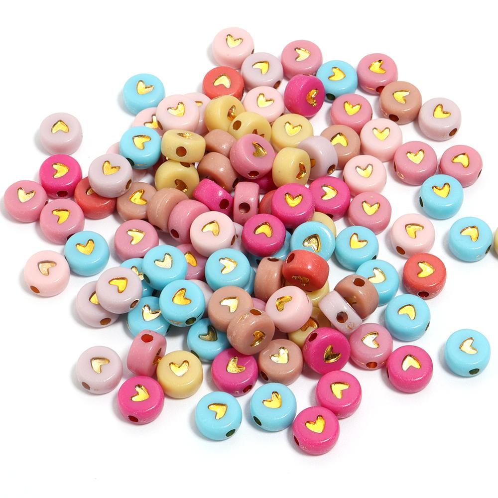 100pcs/lot 7mm Acrylic Heart Beads Flat Round Colorful Loose Spacer Beads For Jewelry Making DIY Necklace Bracelets Accessories