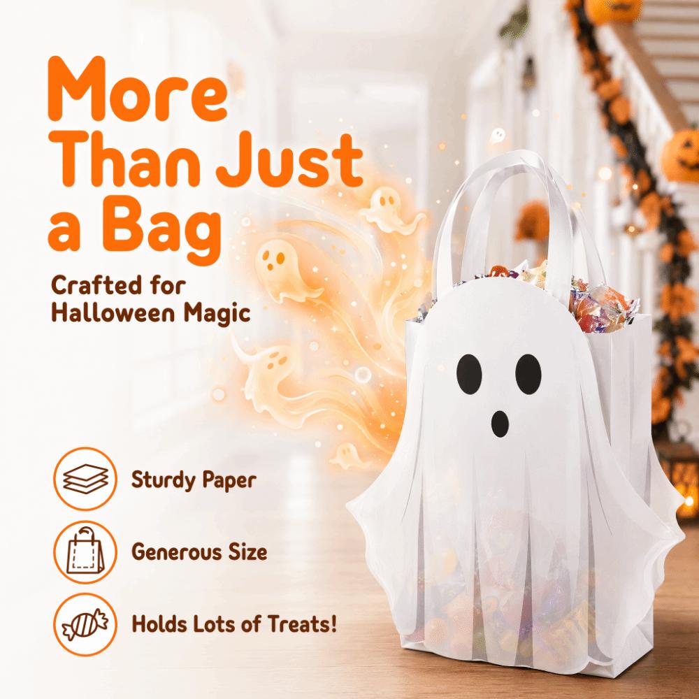 Themed Party Supplies White Halloween Paper Bag Funny Cartoon Ghost Packaging Bag Creative Handbag Candy Gift Bag Kids