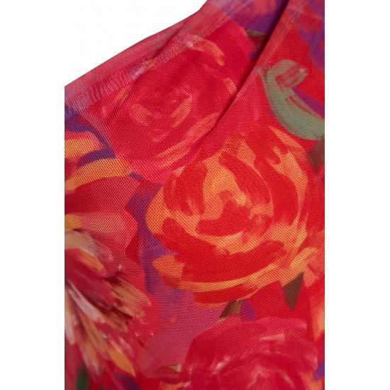 Vícebarevné vypasované lemované pletené šaty s květinovým vzorem