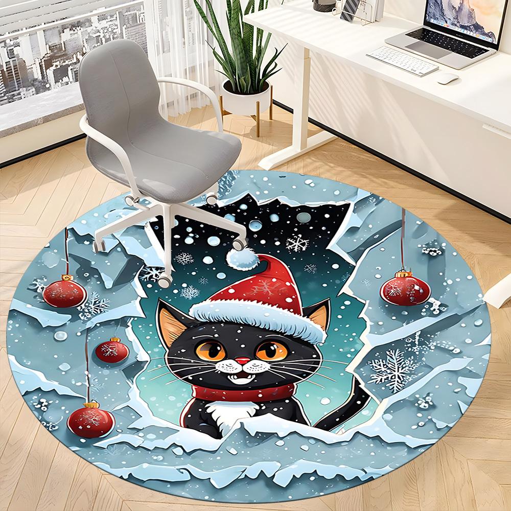 1pc Christmas Cat Chair Carpet for Office, Round Non Slip Durable Large Size Office Carpet, Suitable for Office