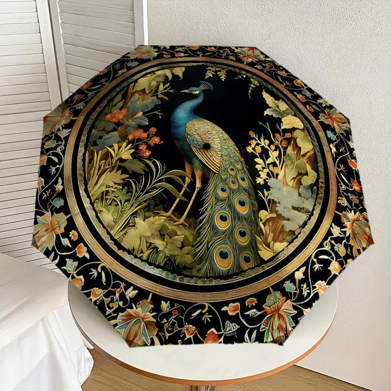 1PC Peacock, Floral Umbrella-8-Rib Reinforced, Automatic Open, Lightweight & Durable, Cute Fashion Accessory for Outdoor-K1275